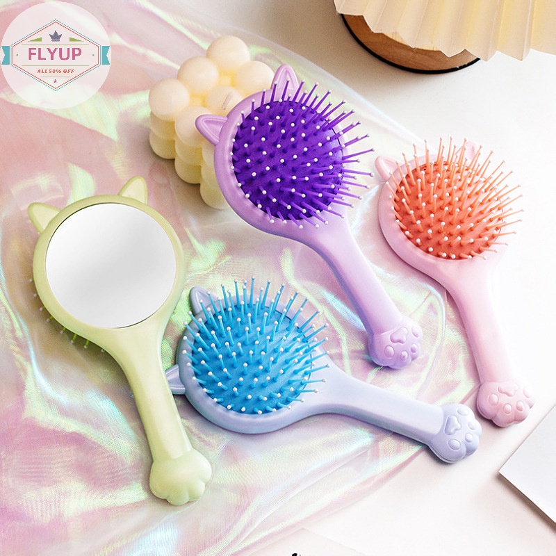 Flyup Lược Chải Tóc mini Hình Tai Mèo Có Gương Trang Điểm Mát Xa Da Đầu Làm Đẹp Cho Nữ vn