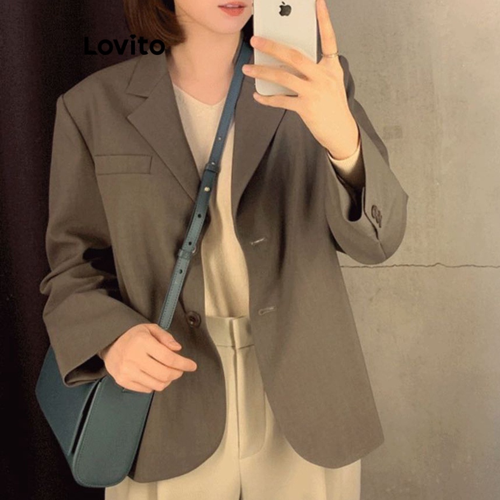 Lovito Áo khoác blazer có nút trơn thông thường dành cho nữ LNA29428