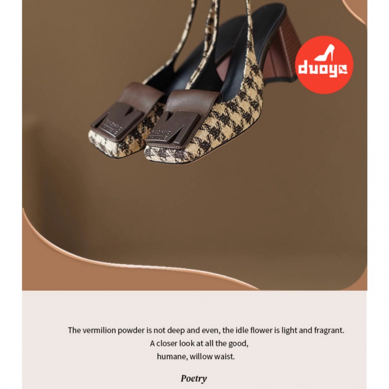 Duoya Tóc Thẳng ~  Giày Cao Gót Bít Mũi Đế Dày Hở Lưng Có Khóa Cài Cho Nữ Miễn Phí Vận Chuyển