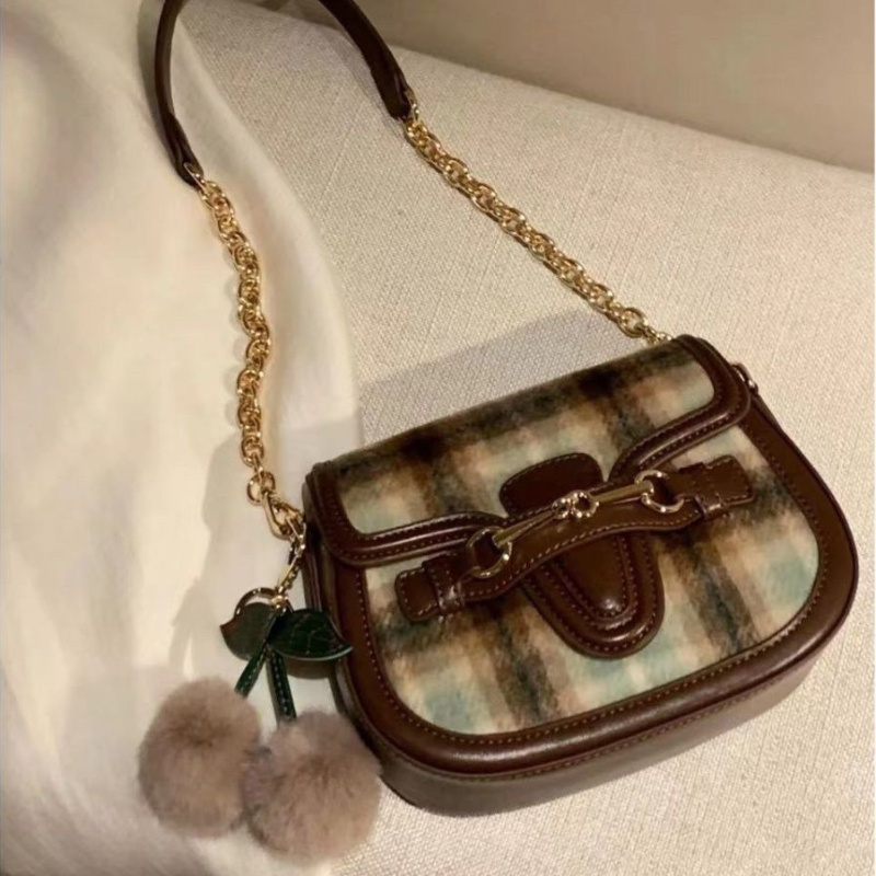 🅽🅴🆆  Mới Túi Xách Len Phối Màu Tương Phản Phong Cách retro Cho Nữ
