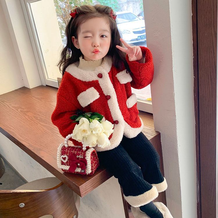 Aiyaya quần áo trẻ em Áo khoác đỏ giáng sinh Phong cách mới mùa thu đông áo khoác sang trọng Thích hợp cho bé gái