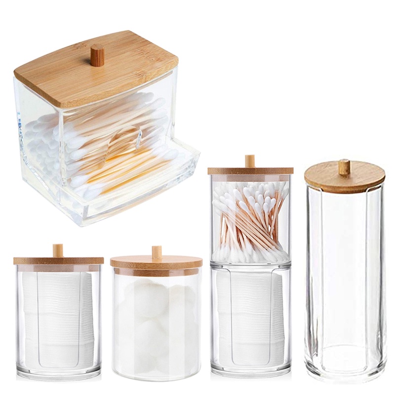 Hộp Đựng Bông Tẩy Trang / Bông Tẩy Trang Hình Tròn Bằng cotton Kèm Nắp Tre Tiện Dụng