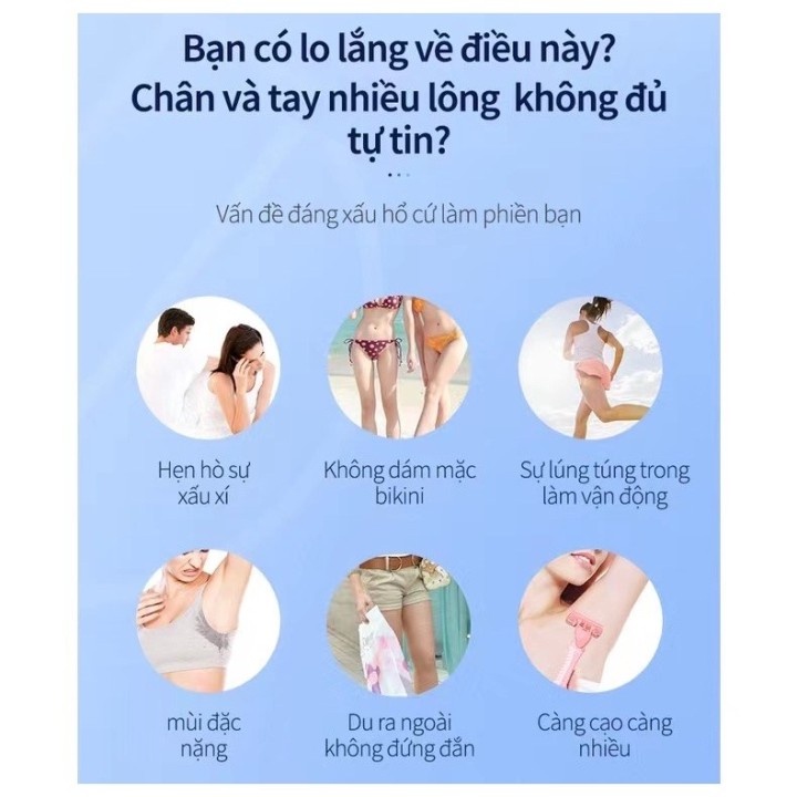 Kem tẩy lông nhẹ nhàng không gây kích ứng, làm sạch lông nhanh chóng, dùng cho toàn thân, nách và vùng kín chân.