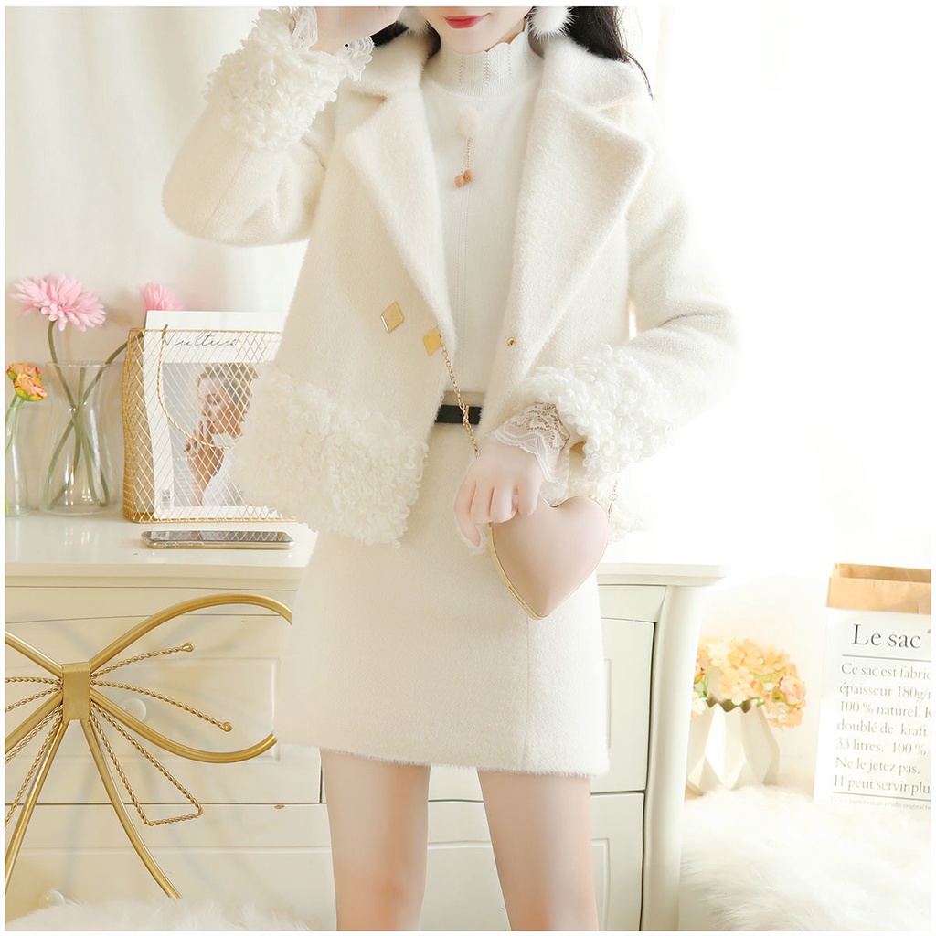Set Áo Khoác Và Chân Váy Len Thời Trang Thanh Lịch Cho Nữ