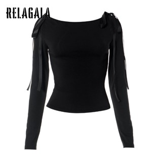 Áo Thun Lệch Vai Màu Trơn Thắt Nơ Thời Trang Mới 2023 Dành Cho Bạn Nữ