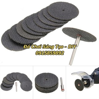 Bộ 10 đá cắt sắt mini phi 32mm + 1 Trục giữ đá cắt. Dùng cho máy khoan cắt mài cầm tay