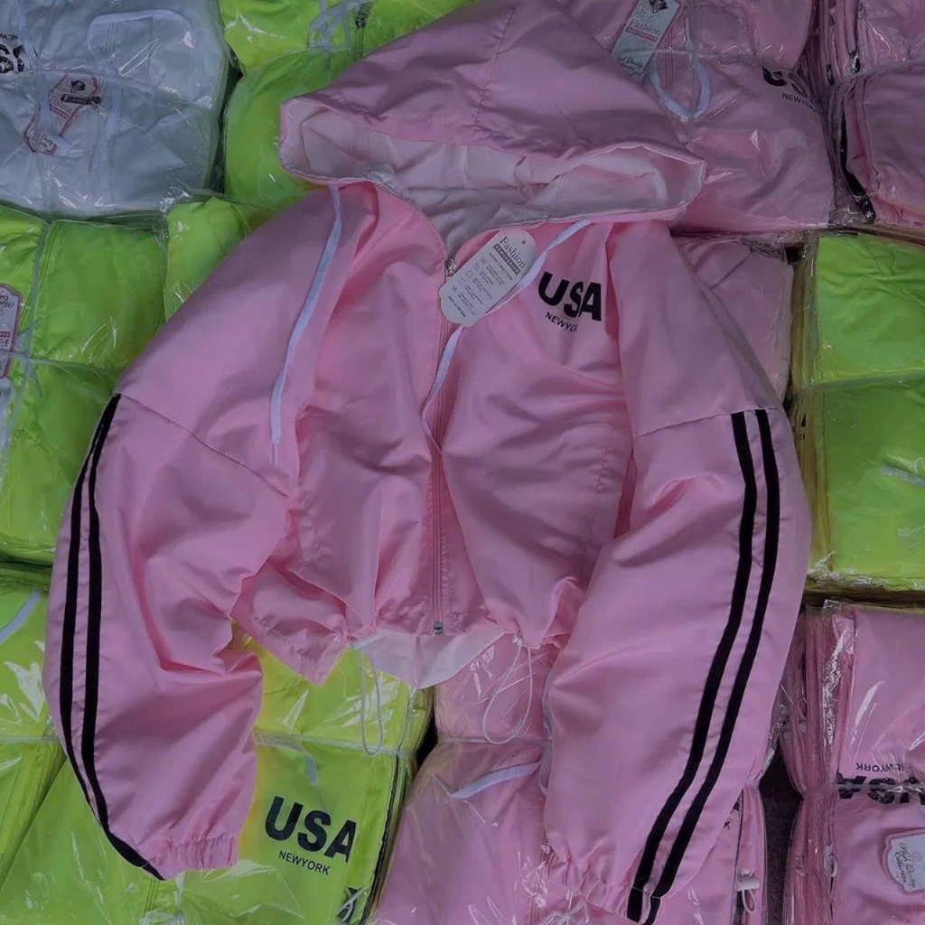 Áo khoác dù nữ sọc tay in USA