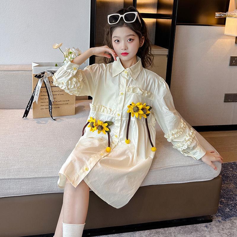 Đầm Sơ Mi Tay Dài In Hoa Hướng Dương Phong Cách Mới 2023 Cho Bé Gái