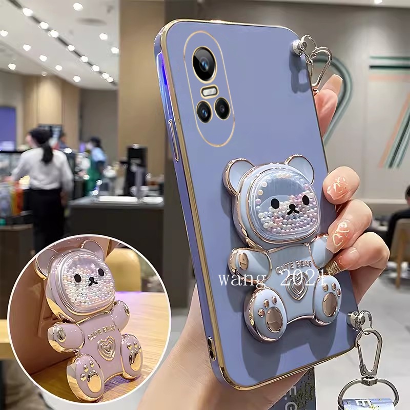 Phù Hợp Ốp Điện Thoại Dẻo Họa Tiết Gấu Nhiều Màu Kèm Dây Đeo Cho oppo reno10 pro pro + reno8 t reno8 z pro 5g