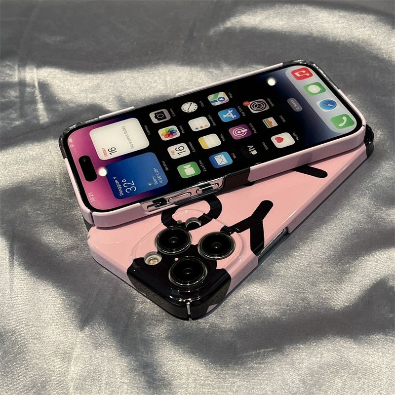 Ốp Điện Thoại Cứng Viền Đen Hình Gấu Dễ Thương Cho iphone 14pro 11 7 max 13 / 12 / 15promax