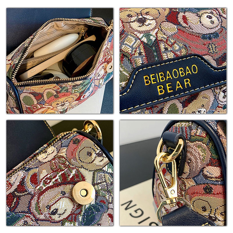 Caiyunyu Túi Đeo Chéo Vai Bằng Da Sức Chứa Lớn Hình Gấu Hoạt Hình Màu Tương Phản Thời Trang Nhật Bản Dễ Thương Cho Nữ