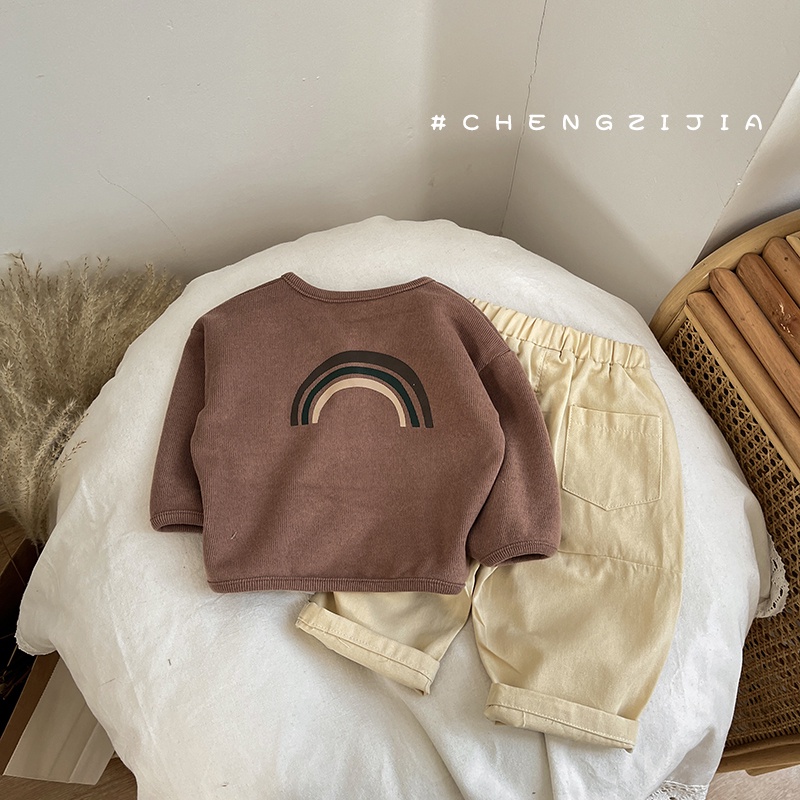 Áo Sweater Chui Đầu Tay Dài In Họa Tiết Cầu Vồng Thời Trang Xuân Thu Cho Bé Gái 1-5 Tuổi