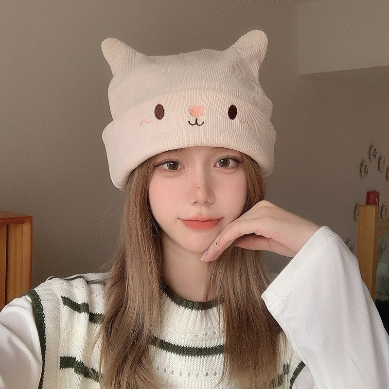 Dễ Thương Mũ Len Tai Mèo Đáng Yêu Giữ Ấm Mùa Đông Cho Nữ