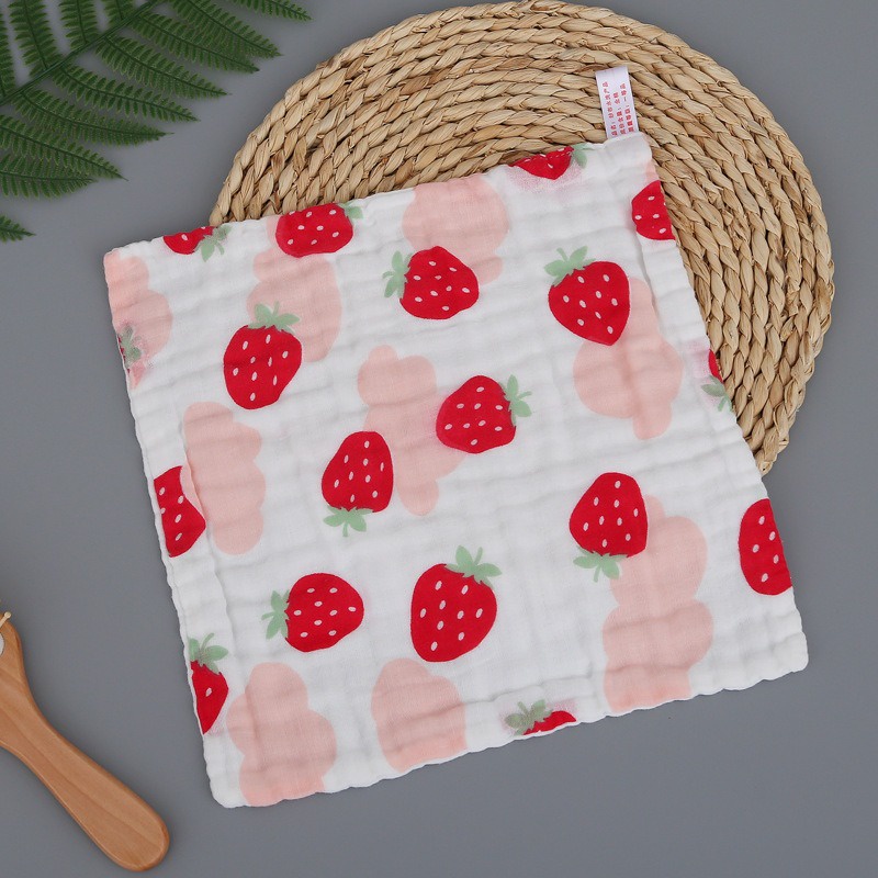 Six Khăn cotton Vuông Màu Trơn Hai Lớp Mật Độ Cao Khăn Lau Mặt Em Bé Hoạt Hình Vải Gạc In Hình Hoạt Hình Nhỏ