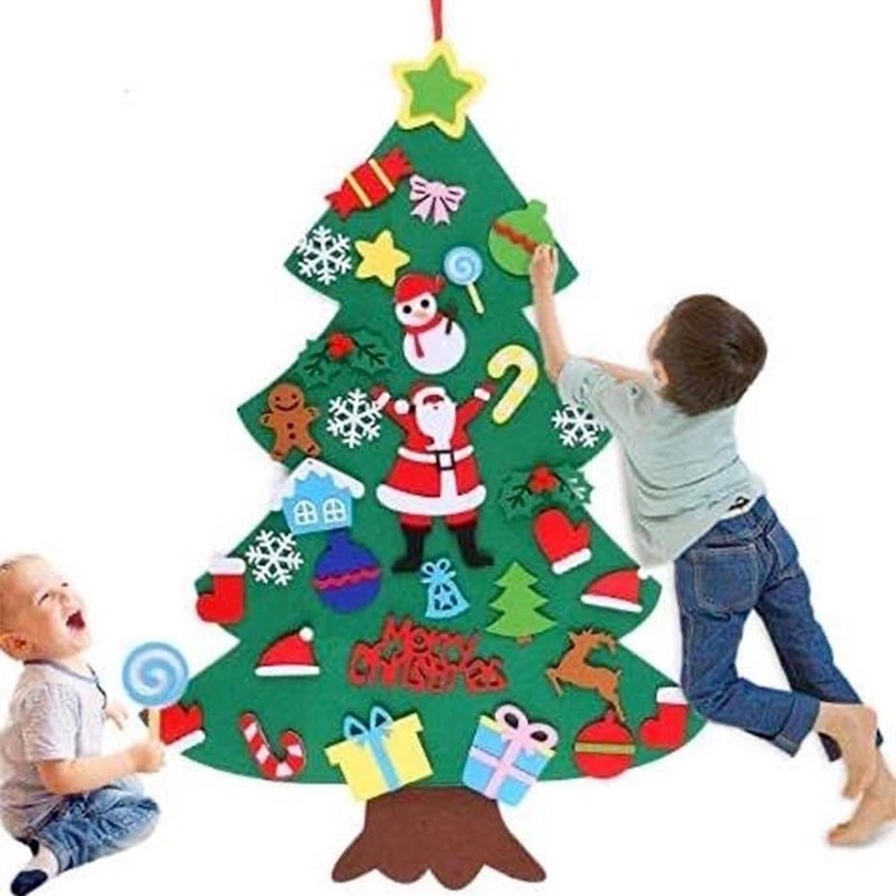 KIDS DIY FELT CHRISTMAS TREE WITH ORNAMENTS CHILDREN NEW YEAR GIFTS FOR CHRISTMAS DOOR WALL HANGING DECORA
