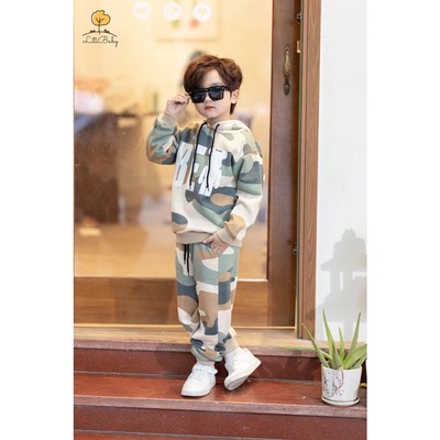 Bộ thu đông LITIBABY nỉ bông rằn ri có mũ cho bé 15kg - 34kg