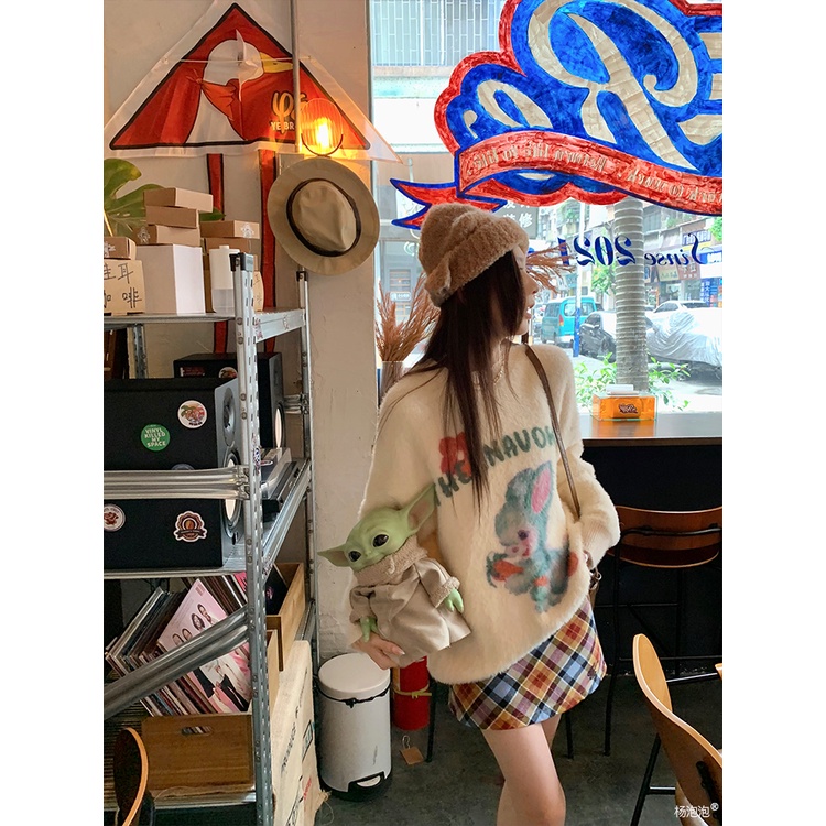 Áo sweater Nữ Tay Dài Cổ Tròn Phối Lông Thời Trang