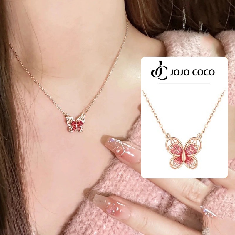 JOJO COCO Dây Chuyền Mặt Bướm Lụa Vàng Hồng Cho Nữ