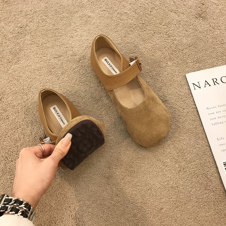 Giày Da Lộn Bít Mũi Đế Bằng Khóa Dán Thời Trang Đơn Giản Cho Nữ