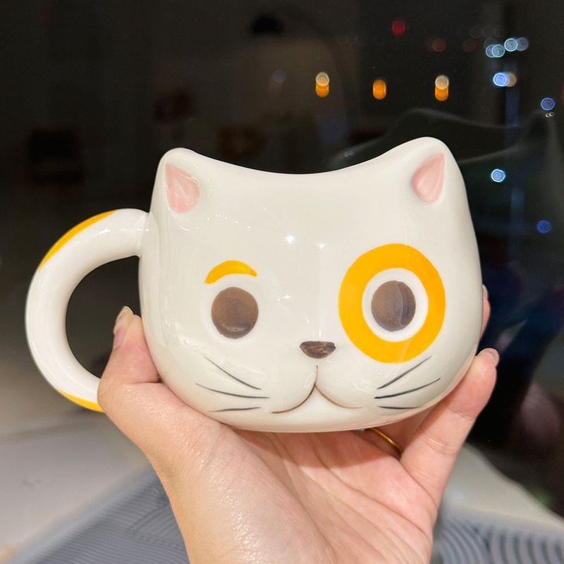 Cốc sứ hình vẽ chú mèo dễ thương 400ml phong cách cute thích hợp uống sữa và cà phê