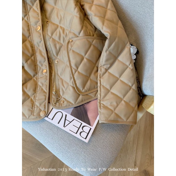 Áo Khoác Kaki Da Chắp Vải cotton Dáng Rộng Chắp Vá Đính Kim Cương Kiểu retro Thời Trang Thu Đông 2023