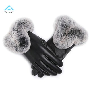 Velishy 1 Nữ Mùa Đông Ấm Găng Tay Nữ Nữ Găng Tay Da Đen Mùa Thu Đông Ấm Găng Tay Ấm Áp Ấm Áp Găng Tay