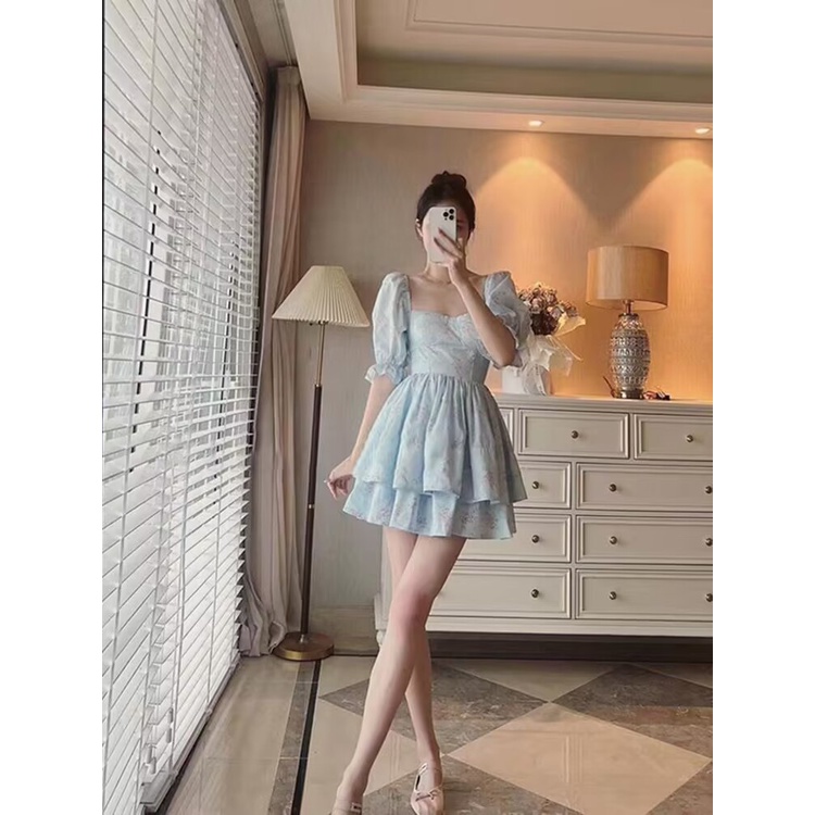 Đầm Công Chúa disney Tay Phồng Màu Xanh Dương Thời Trang Mùa Hè 2023