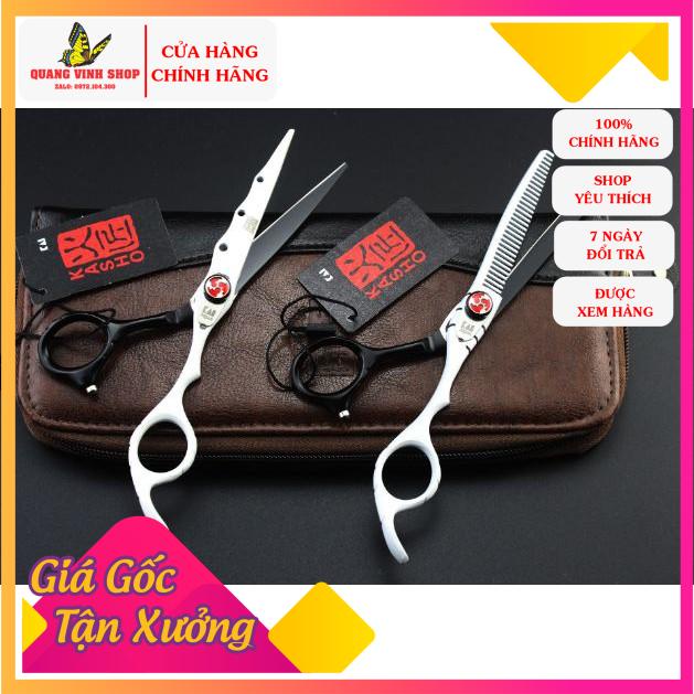 Bộ kéo cắt tóc kasho ha 03 đen trắng (mua cặp tặng bao da, chỉnh kéo, lược toni guy)