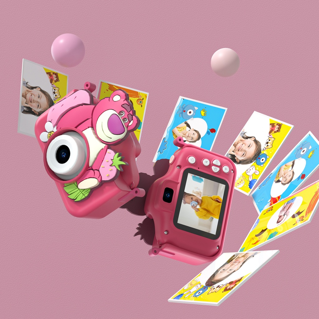 Máy Ảnh hd 4800w pixels disney x12 Hình Ảnh Dâu Tây Gấu lotso Dễ Thương Đa Năng Chất Lượng Cao Có Dây Đeo Cho Trẻ Em
