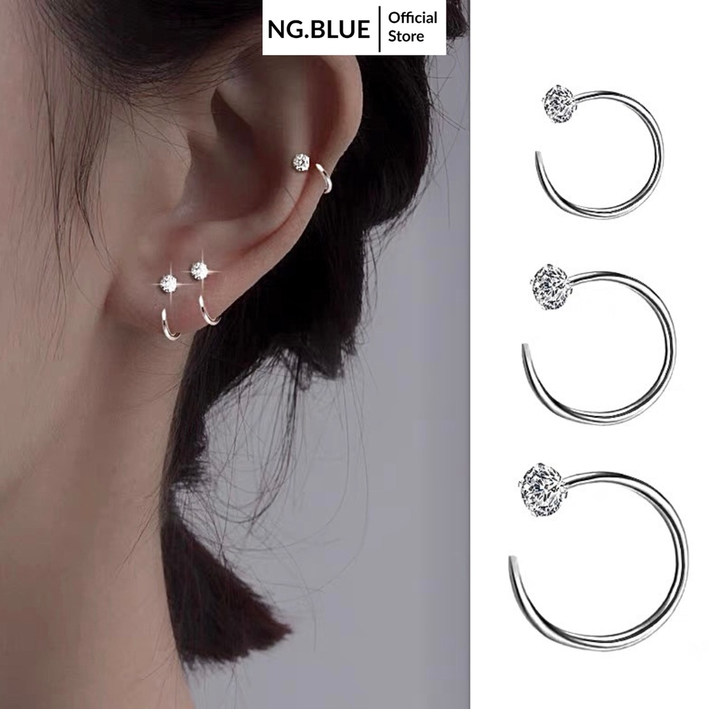 Khuyên tai bông tai xỏ lỗ sụn tai hoa tai bạc nữ đính đá mỏng đẹp nữ tính phong cách Hàn Quốc thép titan không gỉ KT39