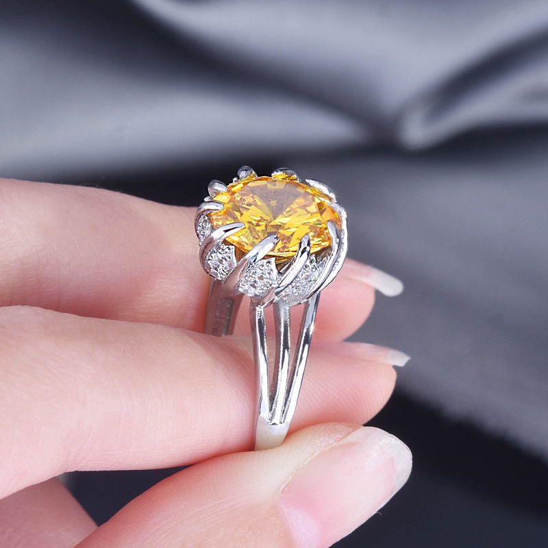 Nhẫn Hình Hoa Đính Đá Zircon Màu Vàng Kiểu Dáng Thanh Lịch