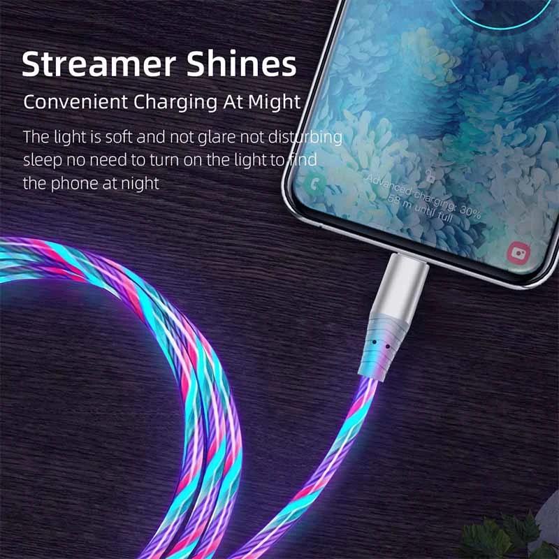 Dây Cáp Sạc Nhanh micro usb type c 3a Có Đèn led Phát Sáng Cho iphone samsung xiaomi oppo huawei