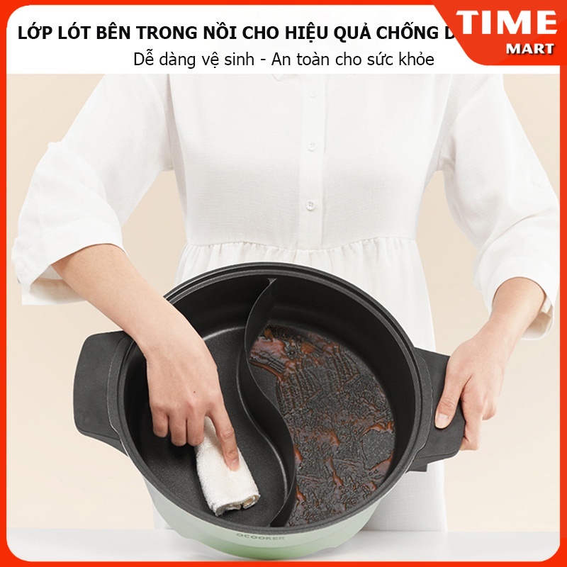 Nồi lẩu uyên ương Xiaomi Qcooker nồi lẩu đa năng 2 ngăn dành cho gia đình thiết kế hiện đại cao cấp