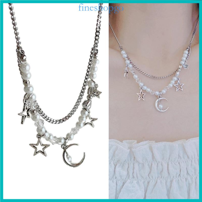 Vòng Cổ choker y2k Mặt Trăng Và Ngôi Sao Đính Ngọc Trai Nhân Tạo Thời Trang