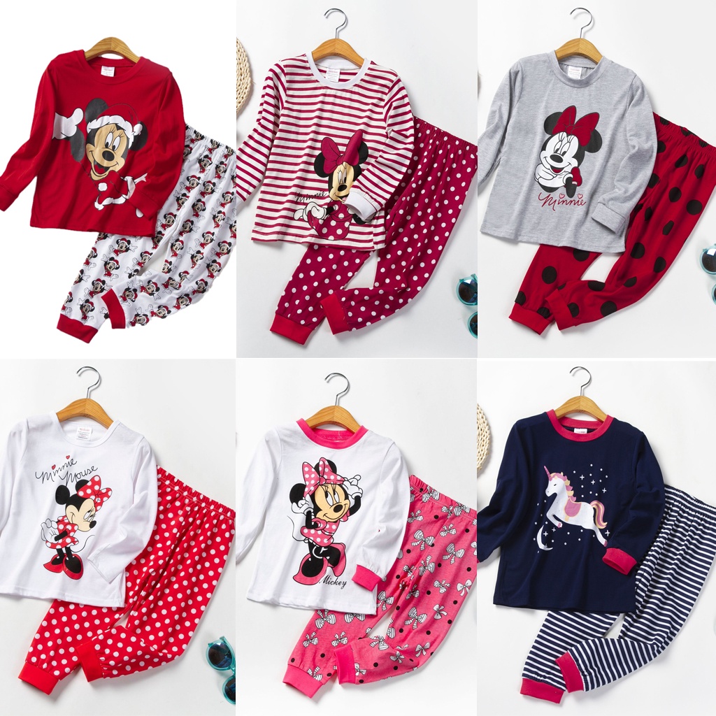 Xmas Bộ Đồ Ngủ 2 Món Áo Thun Tay Dài In Hình Chuột mickey Dành Cho Bé Gái