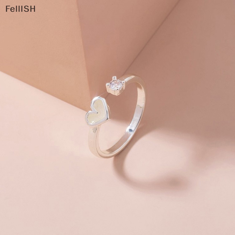 Nhẫn Hình Trái Tim Phát Sáng Trong Bóng Tối Màu Bạc / Xanh Dương / Hồng Có Thể Điều Chỉnh Kích Thước Cho Cặp Đôi 439br