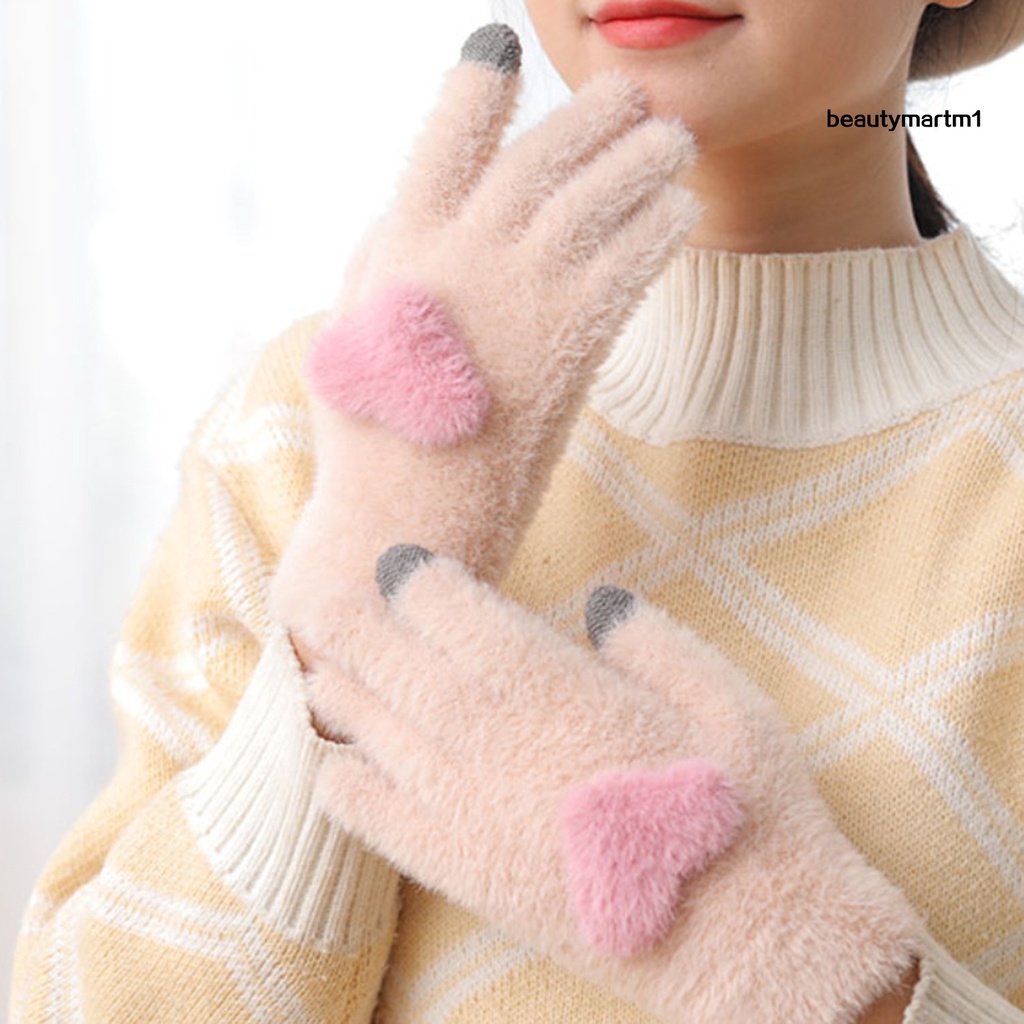 Găng Tay Lông Nhung Mềm Mại Hình Trái Tim Có Thể Sử Dụng Màn Hình Cảm Ứng Cho Nữ