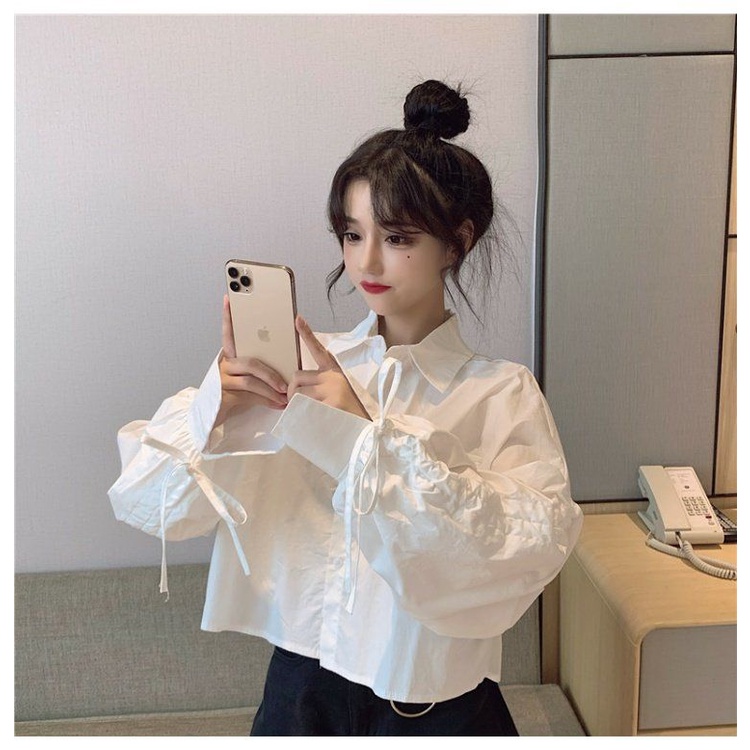Áo Sơ Mi Nữ Tay Dài Dáng Rộng Cổ Búp Bê Phong Cách Thời Trang Pháp