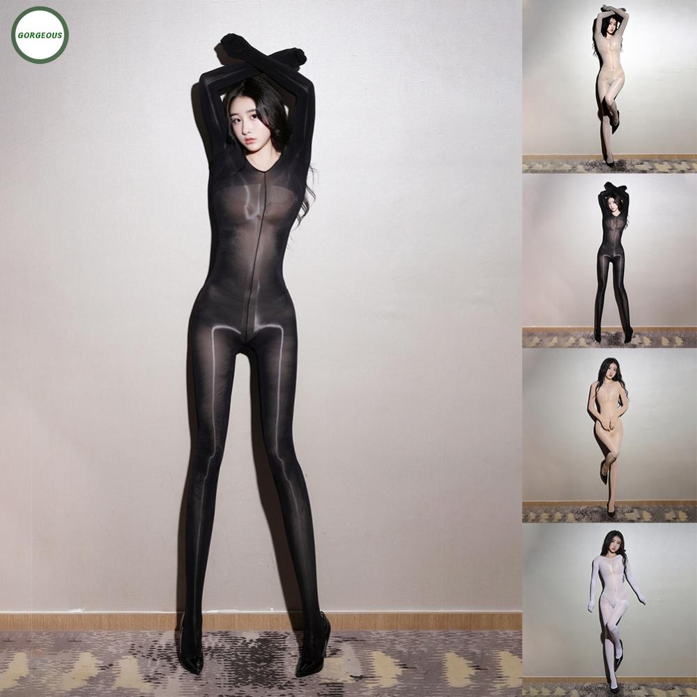 New Coming~Ultra Thin Shiny Bodysuit Sheer Transparent Full Bodystocking Open Crotch#Home Essentialses