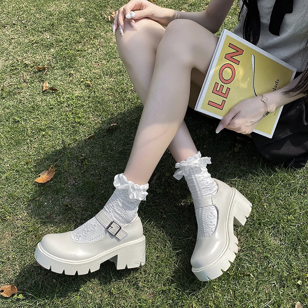 Giày Da pu Đế Cao 6cm Phong Cách lolita Cổ Điển Dễ thương và thời trang 35-42 thước