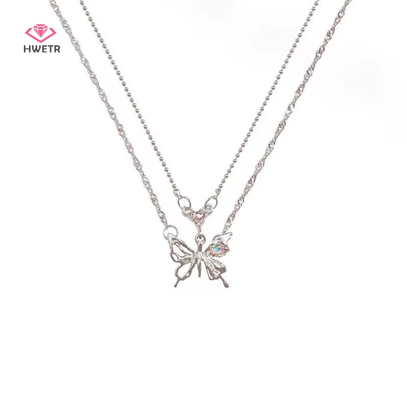 Vòng cổ Hai Lớp Mặt Hình Trái Tim / Bướm Đính Đá Pha Lê Thời Trang Cho Nữ Mới