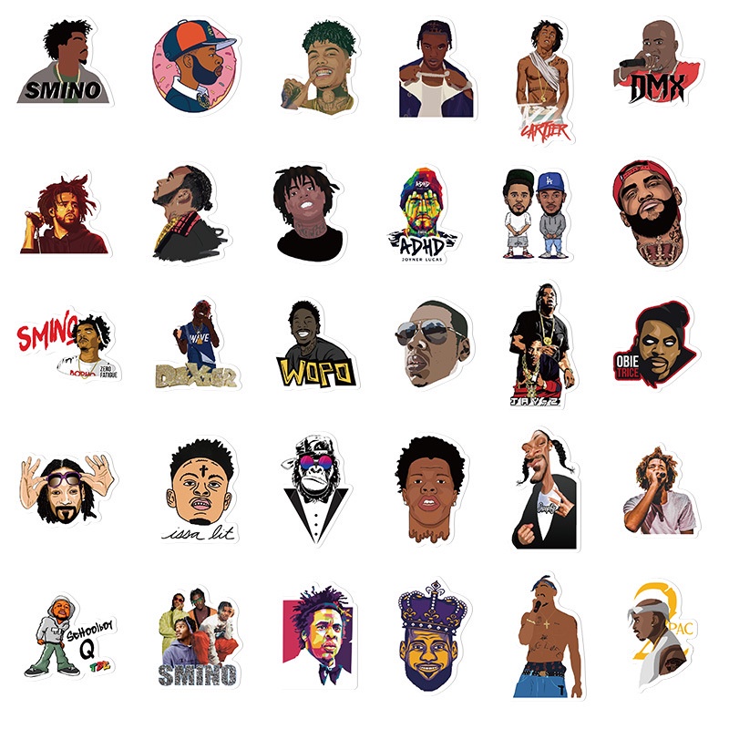 J· Hình Dán Chống Nước Rapper Nghệ Thuật Mũ Bảo Hiểm Máy Tính Xách Tay Hành Lý Dán Thiết Lập, 64 tờ