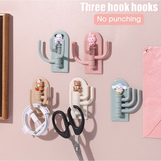 Móc ba móc hoạt hình đa năng xoay được / Ký túc xá sinh viên dễ thương Móc dính không đục lỗ / Dụng cụ móc chìa khóa cửa tường / Móc chìa khóa treo tường miễn phí đục lỗ cho lối đi