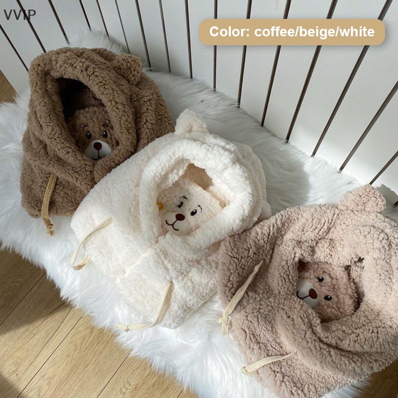 Mũ Lông Cừu Kèm Khăn Choàng Cổ Hình Gấu Dễ Thương Giữ Ấm Mùa Đông Cho Nữ