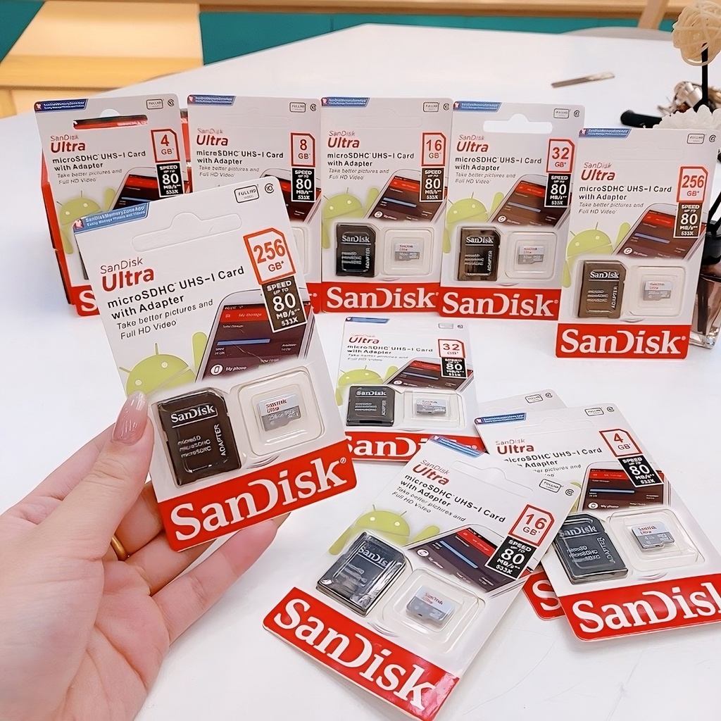 Thẻ nhớ Sandisk 4GB 8GB 16GB 32GB 64GB 128GB Tặng Kèm Vỏ Thẻ Micro SDHC 80MB / s TF Thẻ Nhớ Cho Camera, Đầu Đọc Thẻ Nhớ