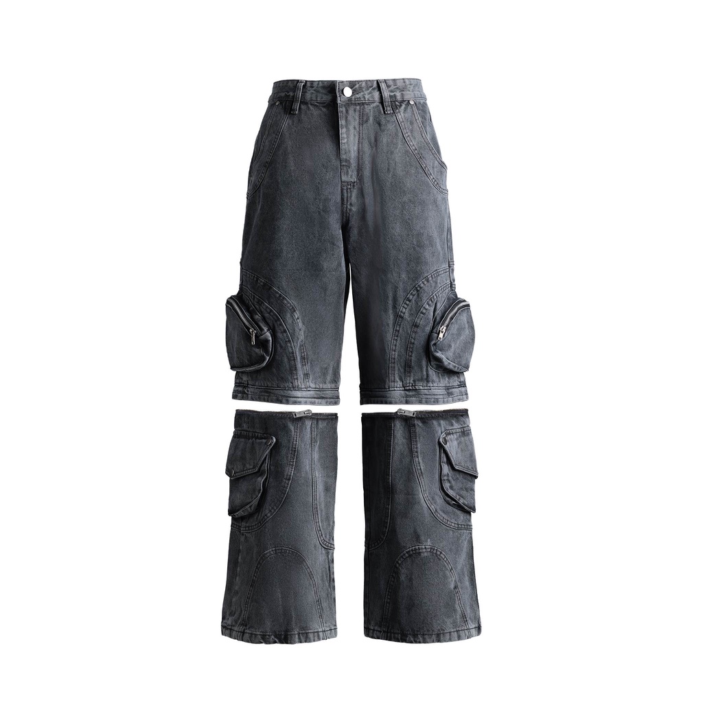 Quần Jean Nam Nữ PC BRAND - PLANET CRACK - Detached Washed Jeans Xám/Vàng Đồng Cotton Denim Cao Cấp