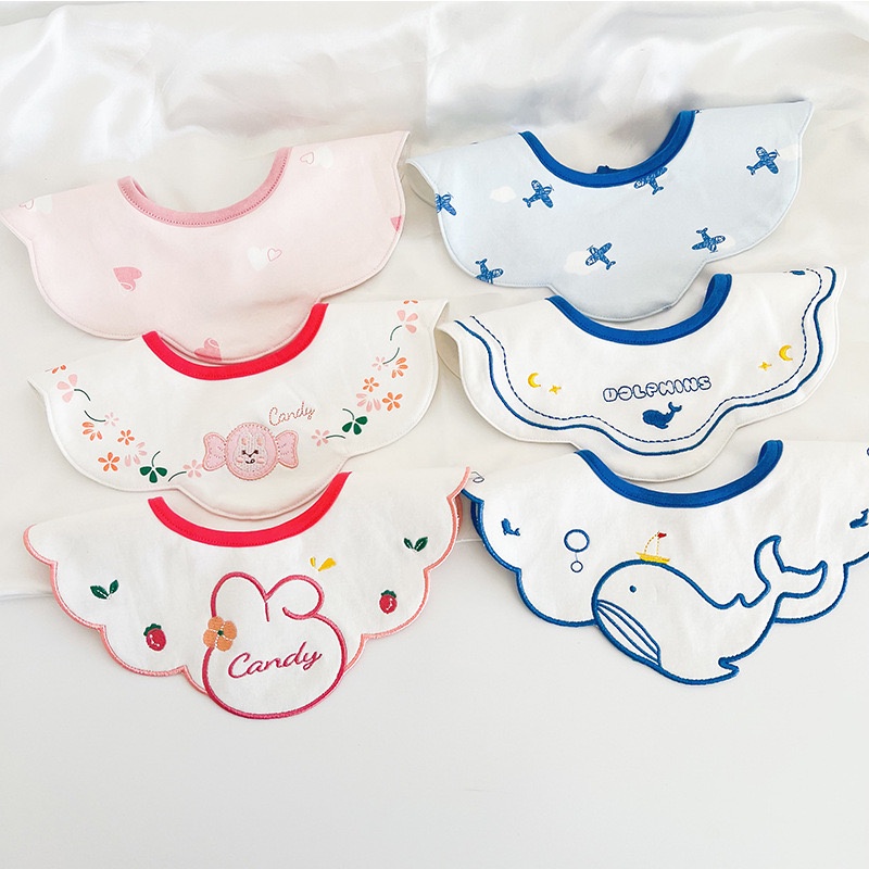 Set 3 Yếm Ăn cotton Thêu Họa Tiết Hoạt Hình Dễ Thương Cho Bé 0-2 Tuổi
