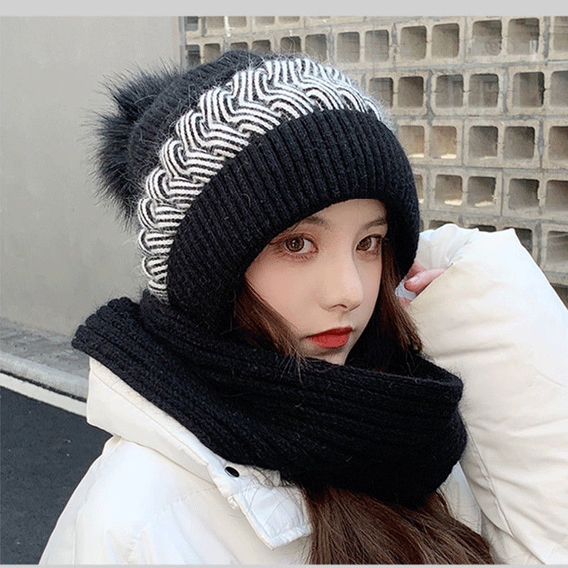 Mũ len nam nữ trùm đầu nón len kèm khăn quàng cổ đẹp ấm áp thời trang mùa đông