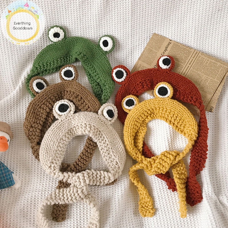 Everthinggooddown Mũ Len Beanie Dệt Kim Hình Ếch Vui Nhộn Giữ Ấm Mùa Đông Cho Nam Và Nữ vn