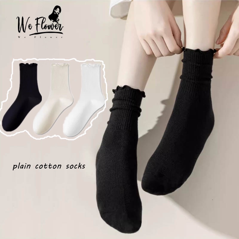 We flower Vớ cotton Siêu Mềm Phối Ren Nhún Bèo Thời Trang Cho Nữ